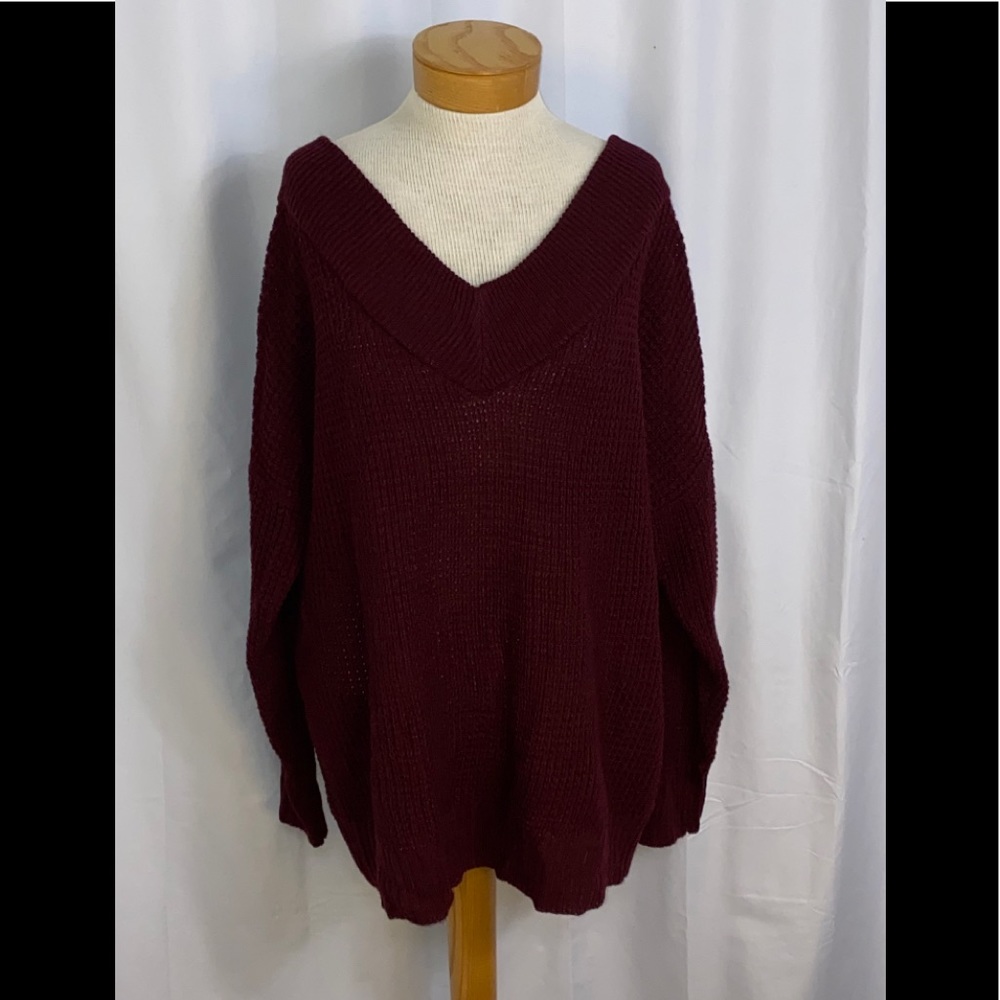 Zenana V-neck Sweater Burgundy